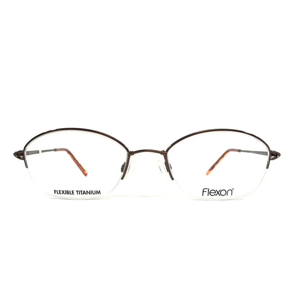 Flexon Eyeglasses Frames 651 COFFEE Brown Oval Half Rim Titanium 49-18-130